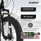 26" Elecony Fat Tire Mountain Bike - Full Shimano 21-Speed, Dual Disc Brakes & Front Suspension