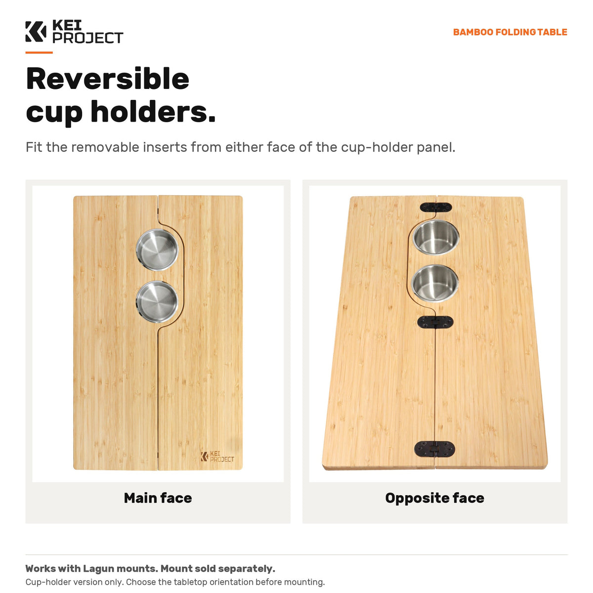 Bamboo Folding Table for Camper Vans – Cup Holder or Tri-Fold