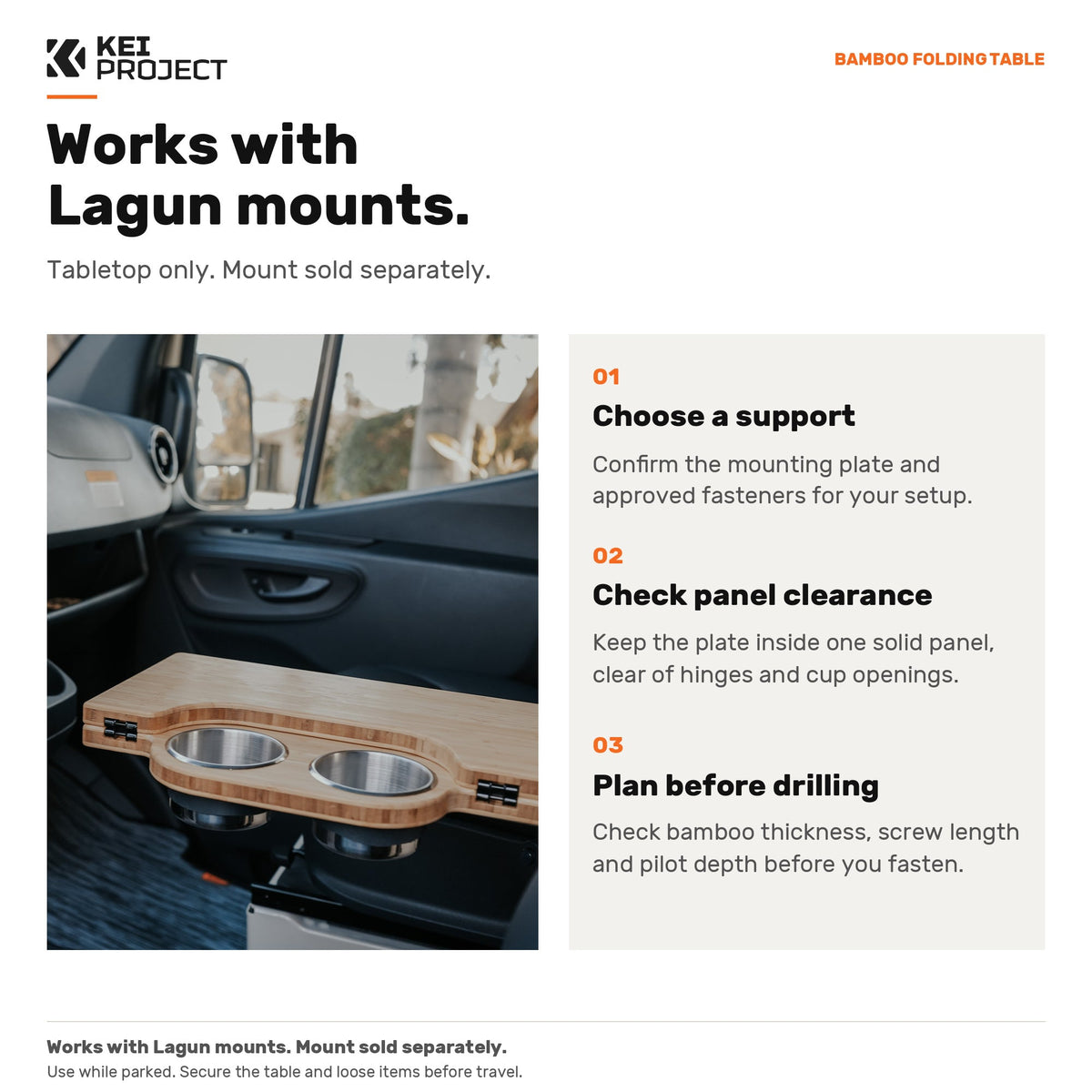 Bamboo Folding Table for Camper Vans – Cup Holder or Tri-Fold