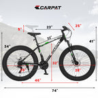 26" Elecony Fat Tire Mountain Bike - Full Shimano 21-Speed, Dual Disc Brakes & Front Suspension