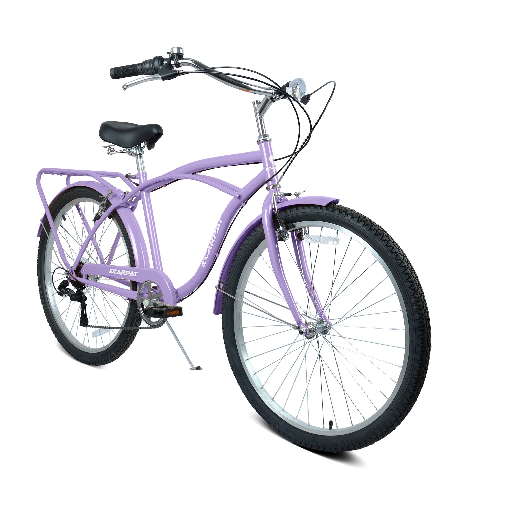 26" 7-Speed Beach Cruiser Bike (Gold/White) - Step-Through Frame & Rear Cargo Rack