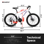 26" Women & Teen Mountain Bike - Shimano 21-Speed, Dual Disc Brakes & 100mm Front Suspension