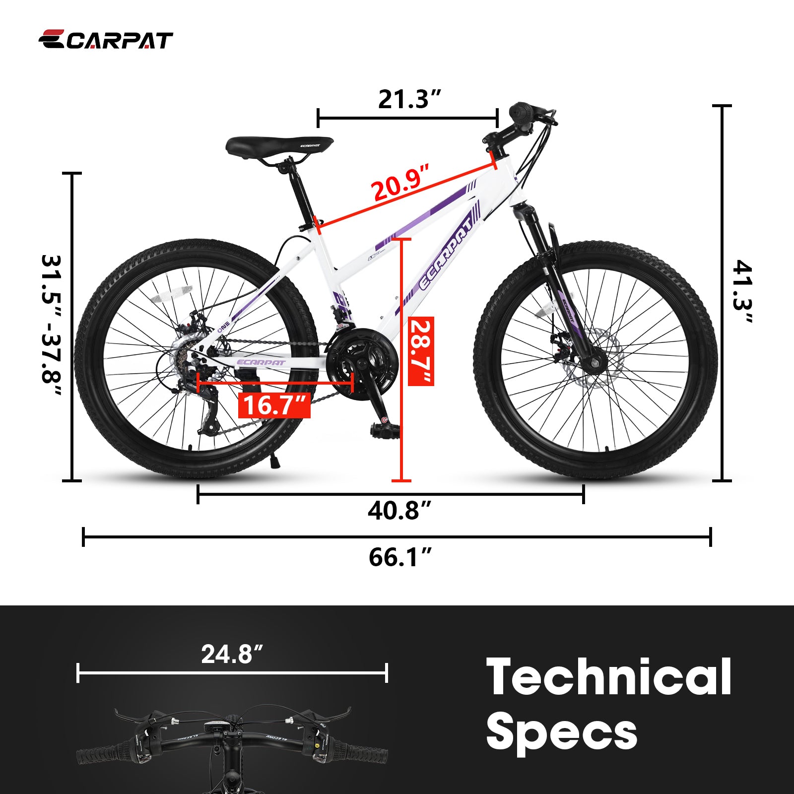 26" Women & Teen Mountain Bike - Shimano 21-Speed, Dual Disc Brakes & 100mm Front Suspension