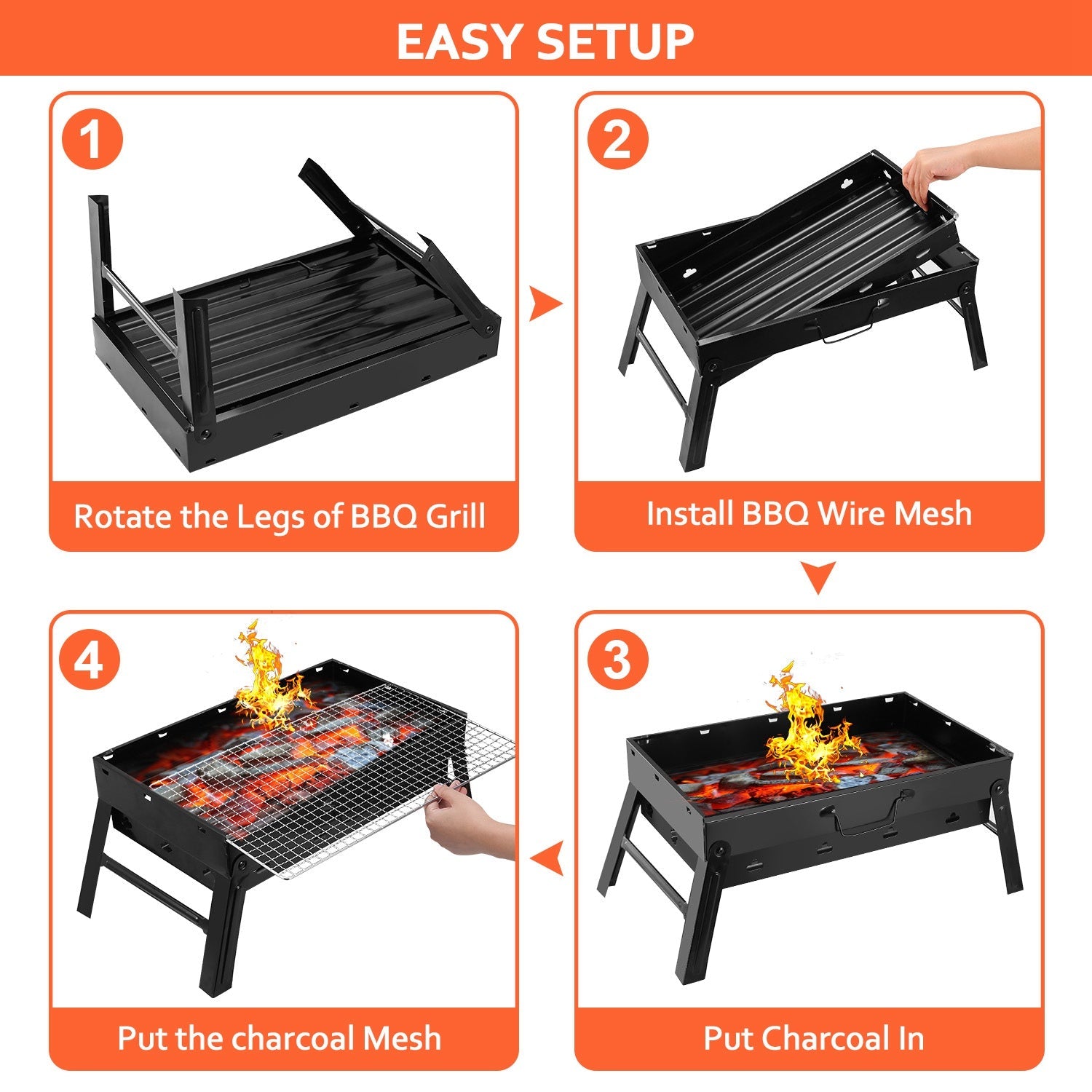 1Pc Portable BBQ Grill Foldable Charcoal Grill Lightweight Smoker Grill For Camping Picnics Garden Grilling