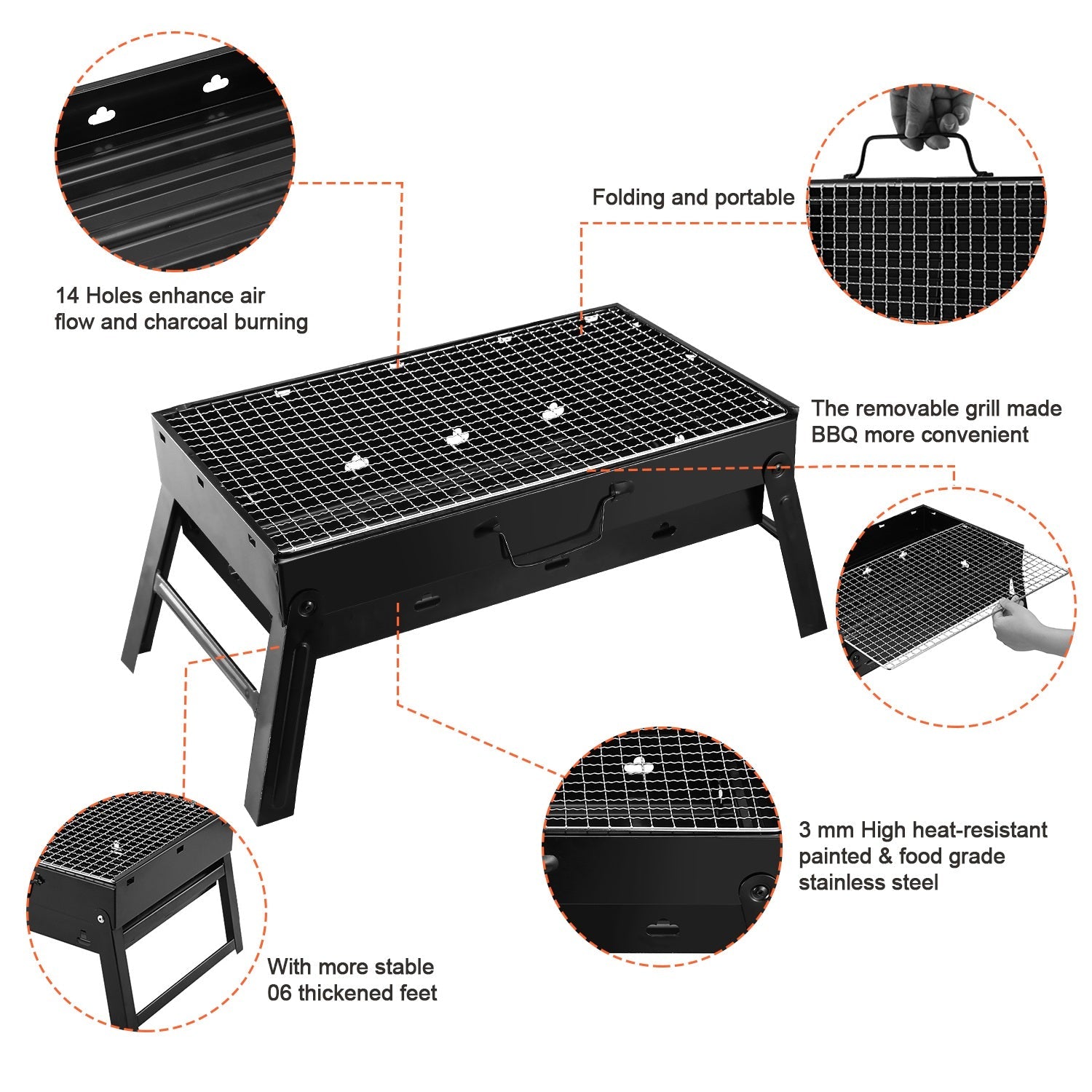 1Pc Portable BBQ Grill Foldable Charcoal Grill Lightweight Smoker Grill For Camping Picnics Garden Grilling