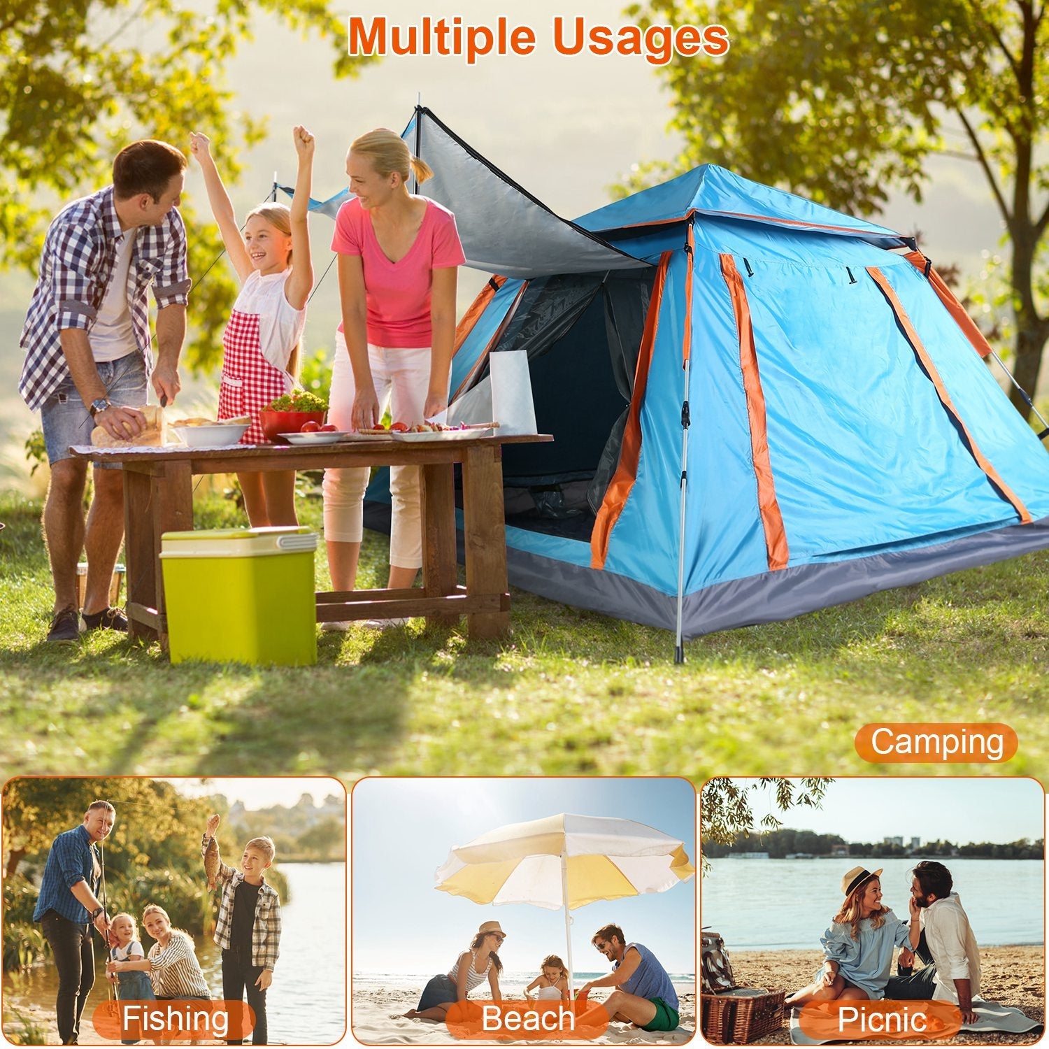1Pc 4-5 Person Camping Tent With 2 Mosquito Nets Windows Carry Bag Waterproof 7.05x7.05x4.46ft For Hiking Climbing Adventure Fishing Fedex Shipping