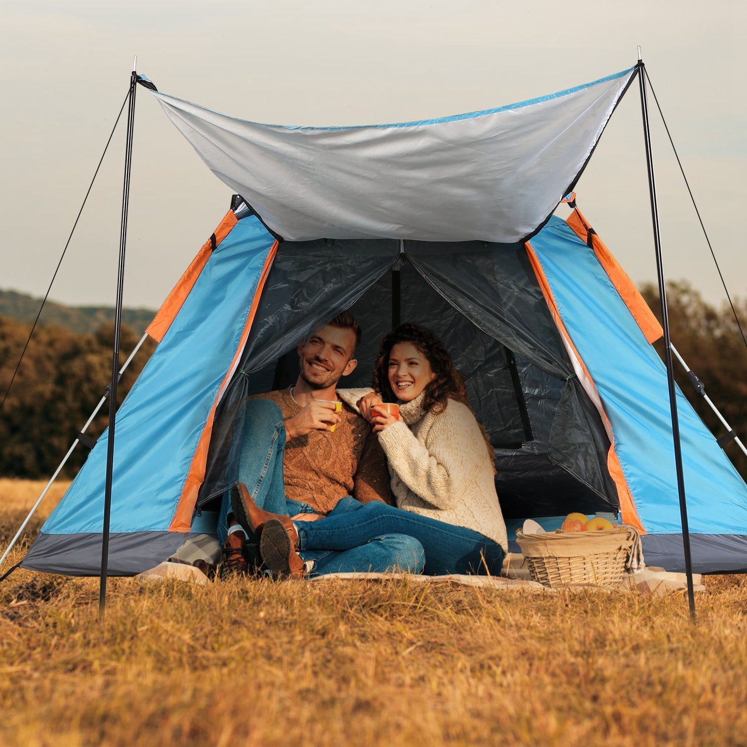 1Pc 4-5 Person Camping Tent With 2 Mosquito Nets Windows Carry Bag Waterproof 7.05x7.05x4.46ft For Hiking Climbing Adventure Fishing Fedex Shipping