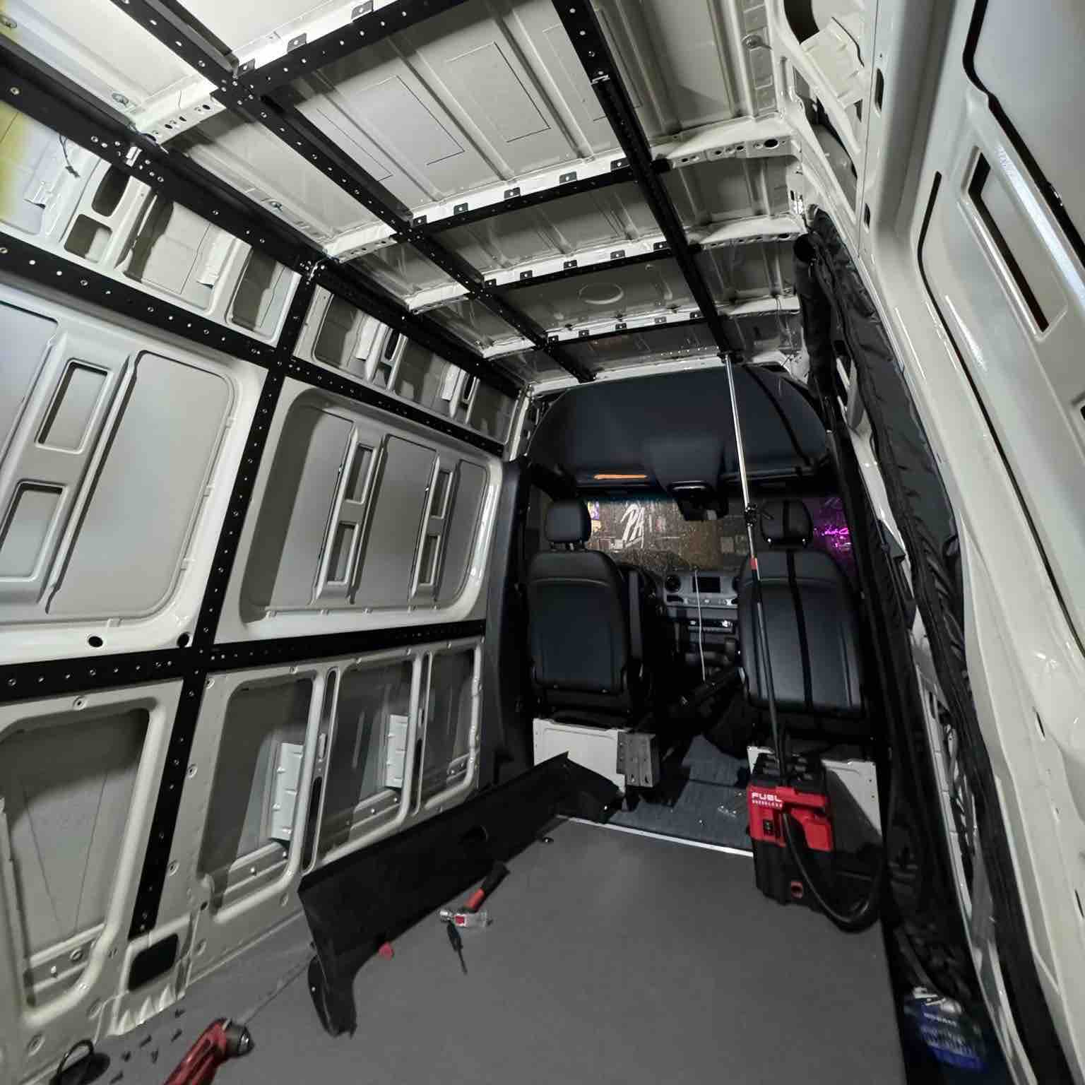 2007–Present Mercedes Sprinter 144 High Roof Wall and Ceiling Brace Kit – Powder-Coated Steel