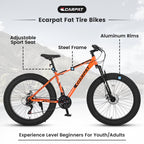 26" Elecony Fat Tire Mountain Bike (Orange) - Shimano 21-Speed, Dual Disc Brakes & Front Suspension