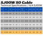 16/4 SJOOW Cable Cord Wire - 16 Gauge 16 AWG 4 Conductor 300V Portable Power Extension Cord Cable with Ultra Flexible Insulation Jacket