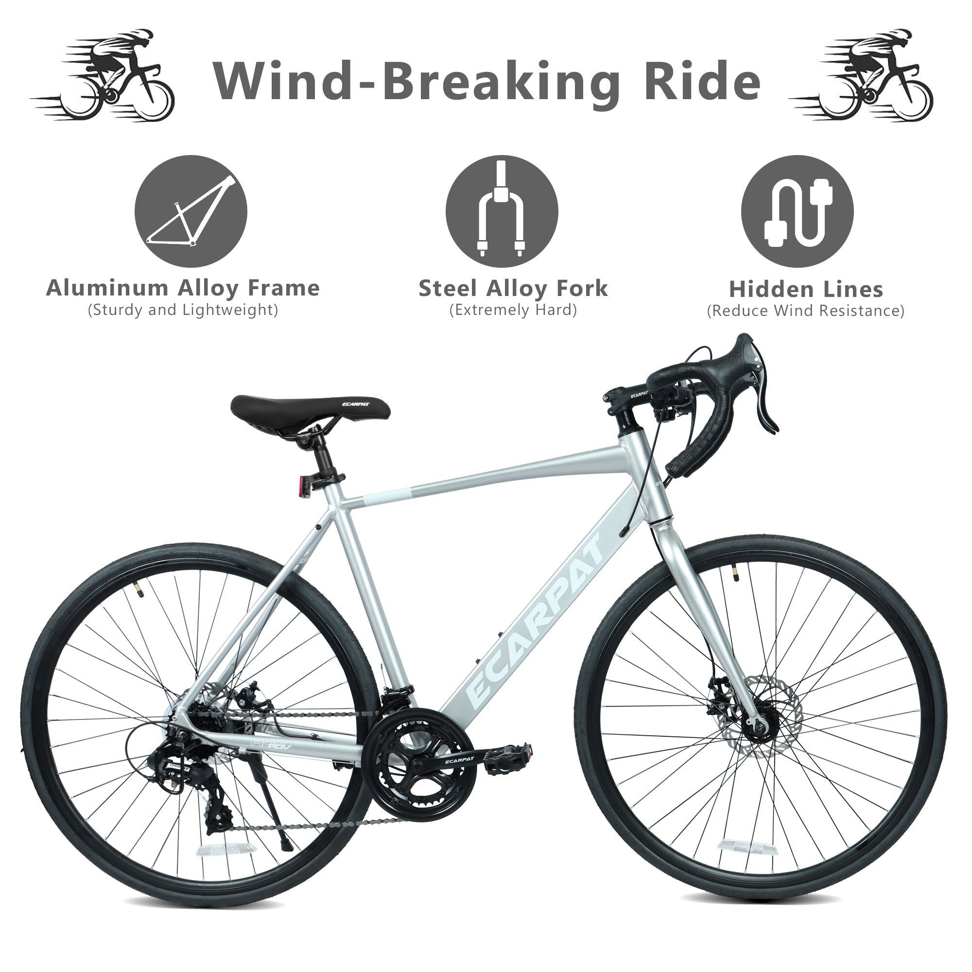 700C Road Bike - Lightweight Aluminum Frame, 16-Speed & Dual Disc Brakes