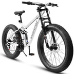 26" Men's Full-Suspension Fat Tire Mountain Bike (White) - Shimano 21-Speed & Dual Disc Brakes