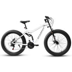 26" Men's Full-Suspension Fat Tire Mountain Bike (White) - Shimano 21-Speed & Dual Disc Brakes
