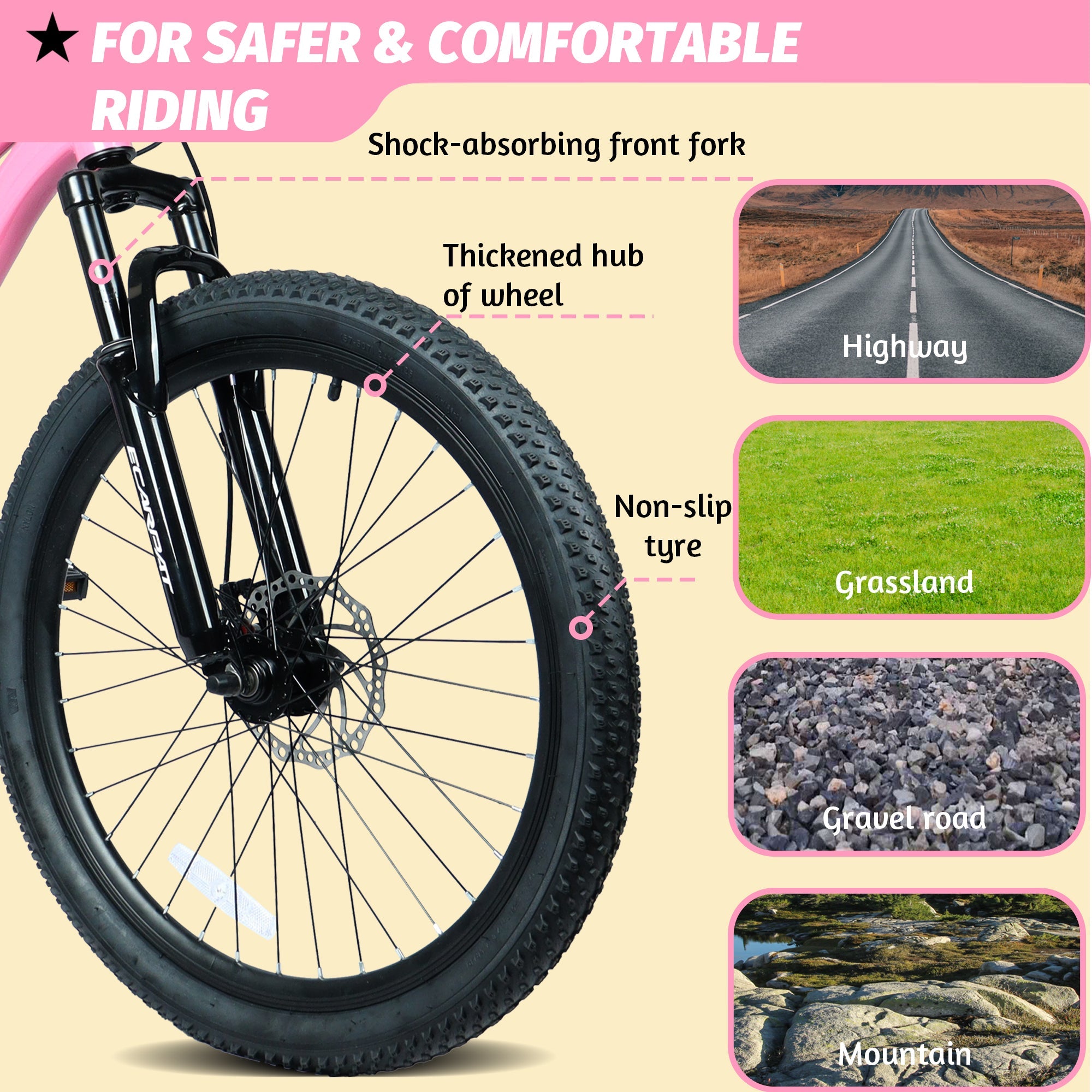 24" Youth Mountain Bike (Pink) - 7-Speed, Front Suspension & Hybrid Brakes