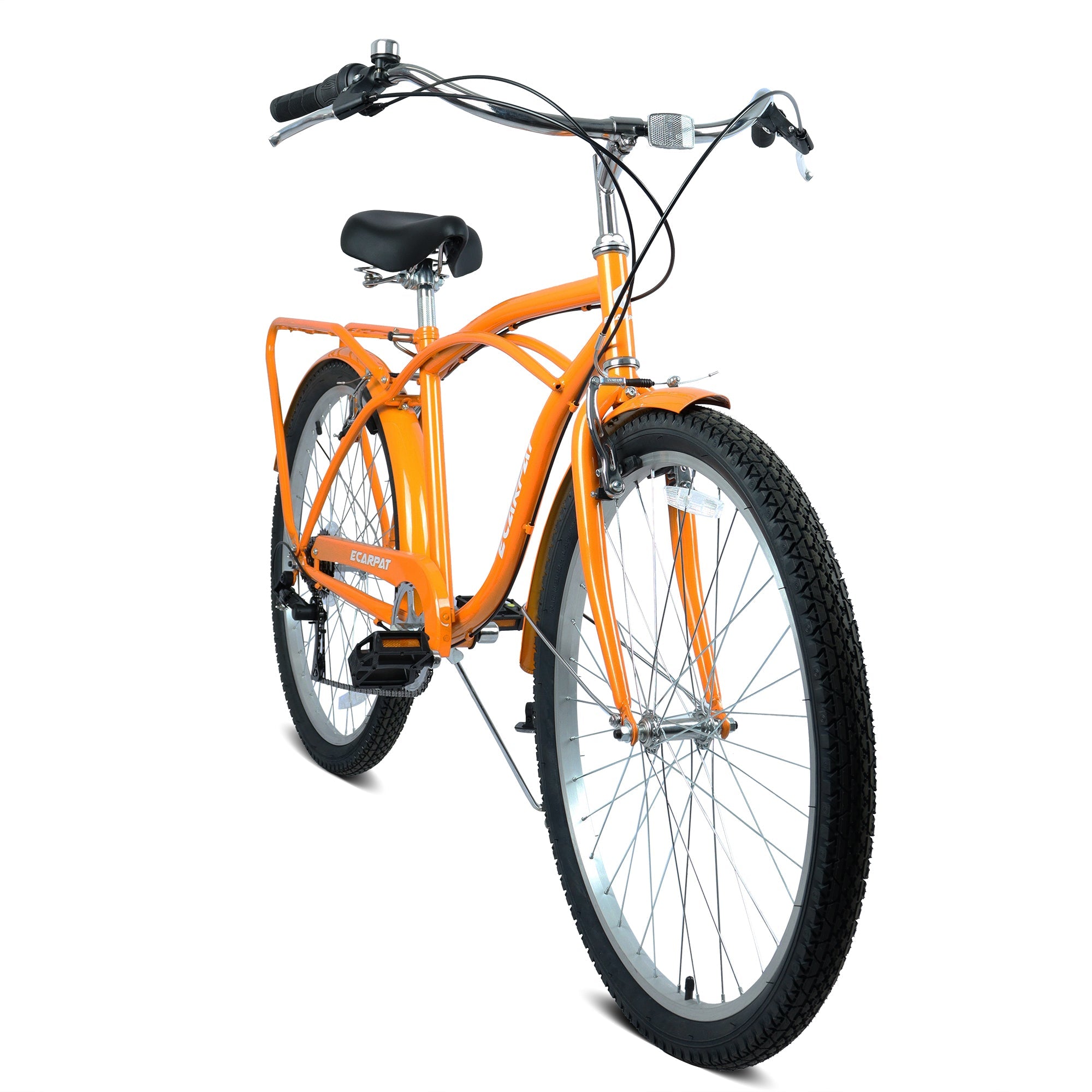 26" 7-Speed Beach Cruiser Bike (Gold/White) - Step-Through Frame & Rear Cargo Rack