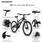 26" Adult Mountain Bike (Black) - 21-Speed, Dual Suspension & Disc Brakes