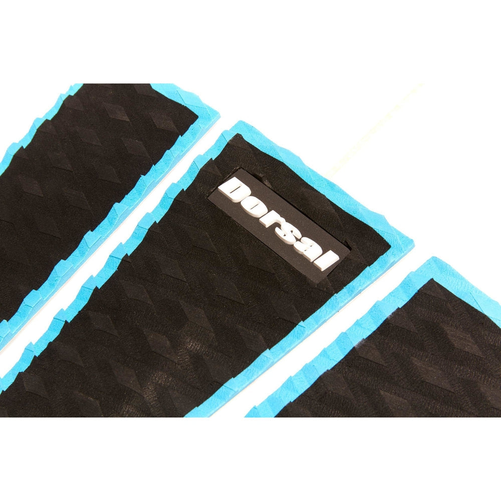 DORSAL Three 3 Piece EVA Surfboard Deck Traction Pads with Kicker Tail for Stomp Skimboards, Surf Boards, Fish Board, Funboard Black/Blue/Red