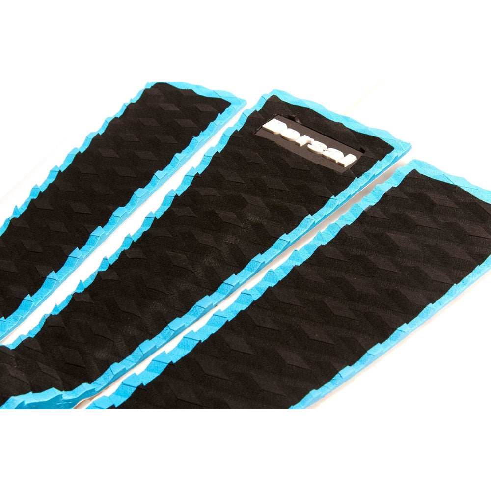 DORSAL Three 3 Piece EVA Surfboard Deck Traction Pads with Kicker Tail for Stomp Skimboards, Surf Boards, Fish Board, Funboard Black/Blue/Red