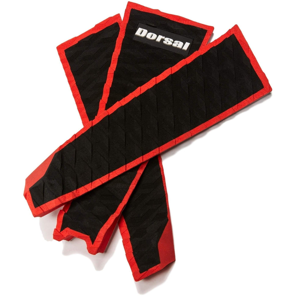 DORSAL Three 3 Piece EVA Surfboard Deck Traction Pads with Kicker Tail for Stomp Skimboards, Surf Boards, Fish Board, Funboard Black/Blue/Red