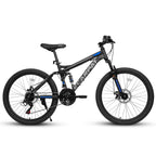 24" TrailX Adult Mountain Bike | 21-Speed Full Suspension (Black)