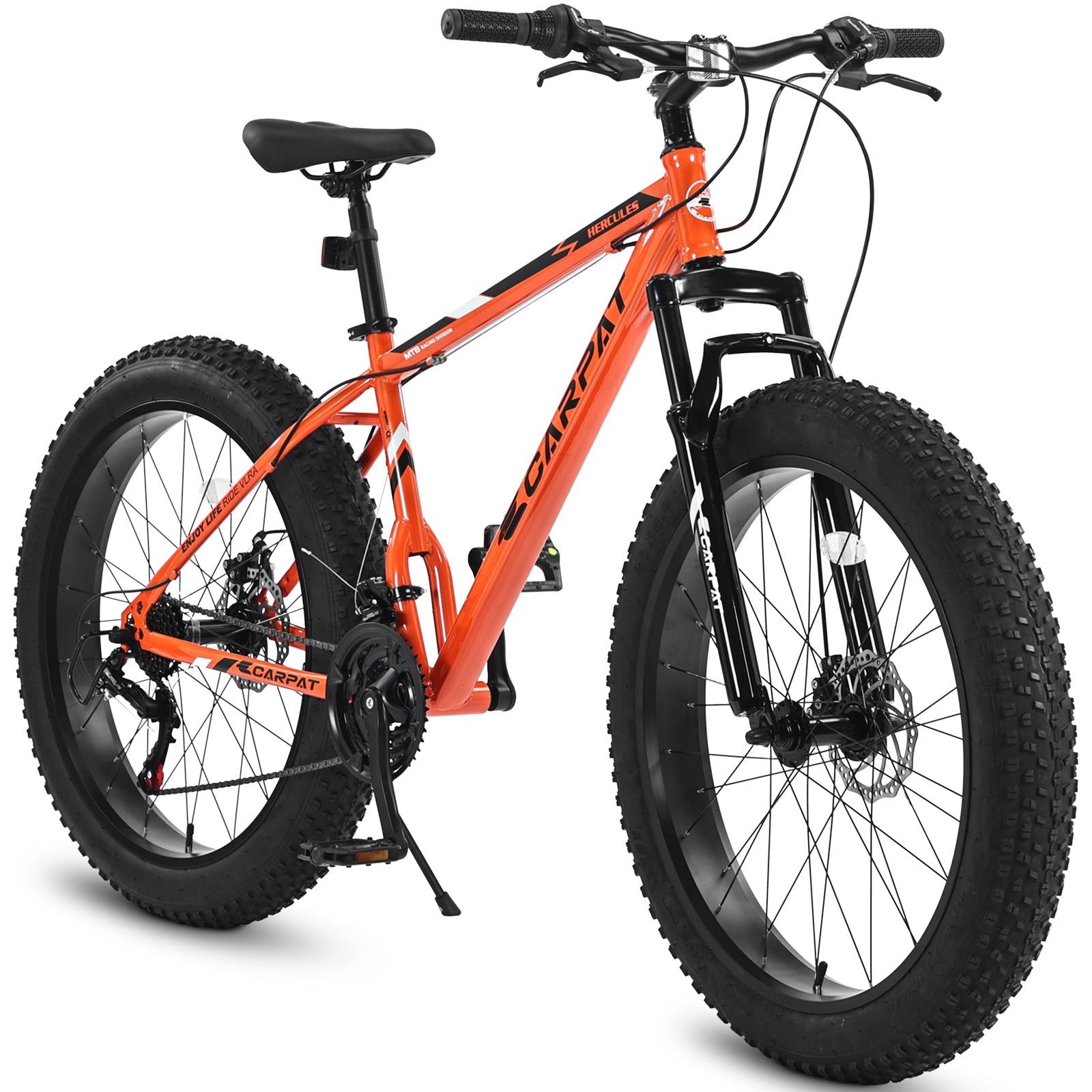 26" Elecony Fat Tire Mountain Bike - Full Shimano 21-Speed, Dual Disc Brakes & Front Suspension