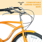 26" 7-Speed Beach Cruiser Bike (Gold/White) - Step-Through Frame & Rear Cargo Rack