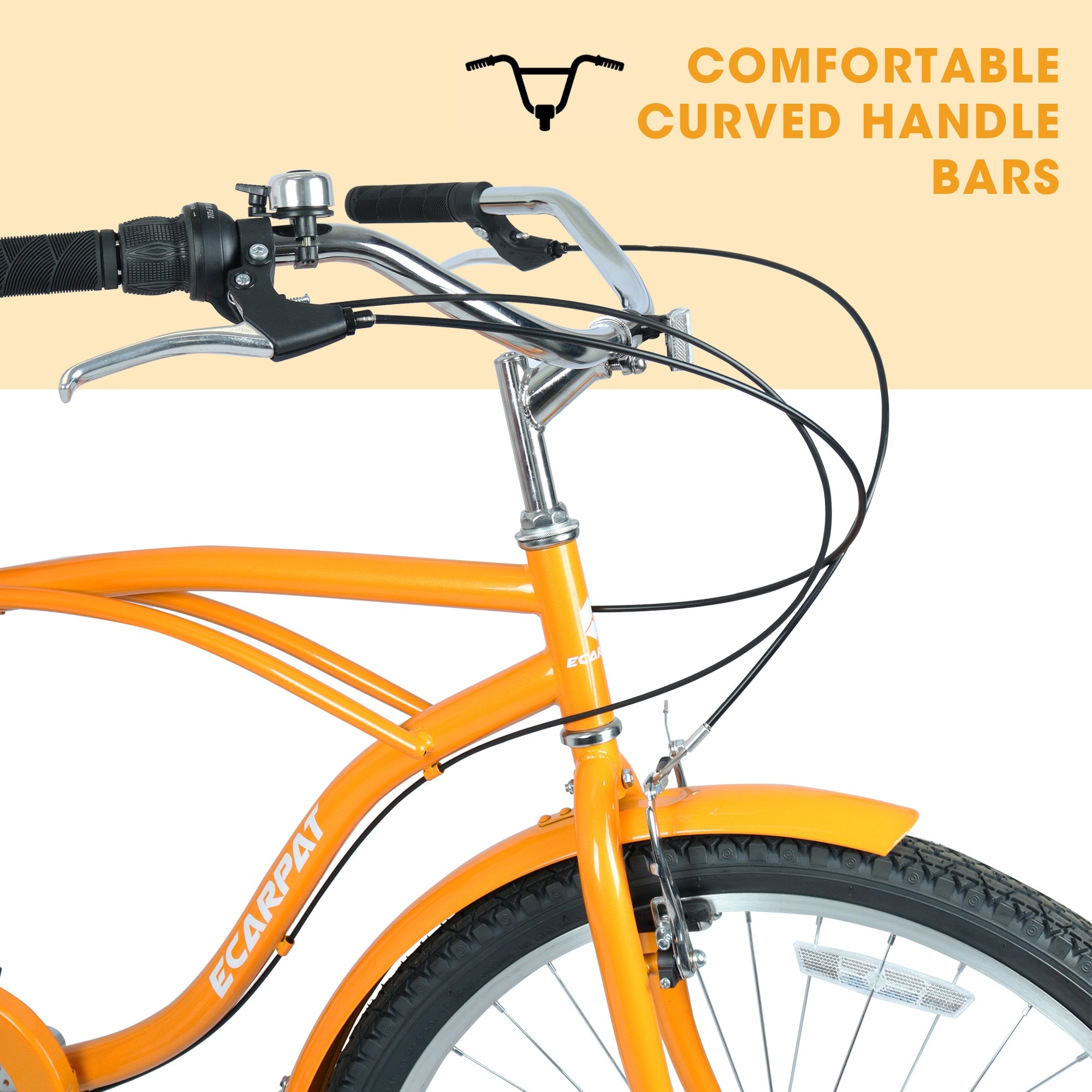 26" 7-Speed Beach Cruiser Bike (Gold/White) - Step-Through Frame & Rear Cargo Rack