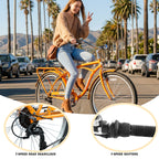 26" 7-Speed Beach Cruiser Bike (Gold/White) - Step-Through Frame & Rear Cargo Rack