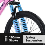 24" Women & Teen Mountain Bike (White/Pink) - Shimano 21-Speed, Dual Disc Brakes & 100mm Front Suspension