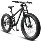 26" Adult Fat Tire Mountain Bike - Full Suspension, Shimano 21-Speed & Dual Disc Brakes