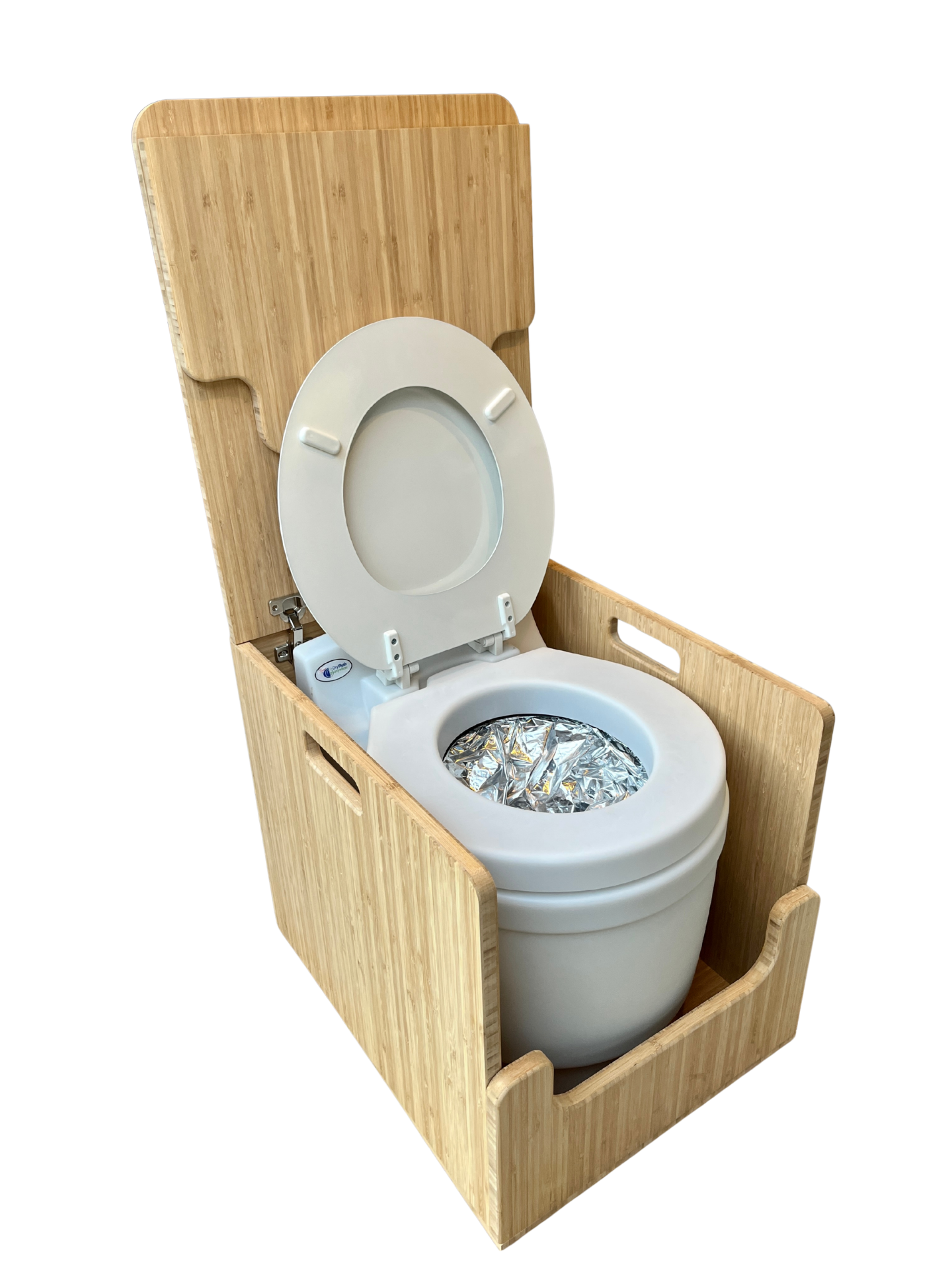 Laveo Dry Flush Portable Waterless Toilet Bamboo Lift top Cabinet Flat Pack Kit