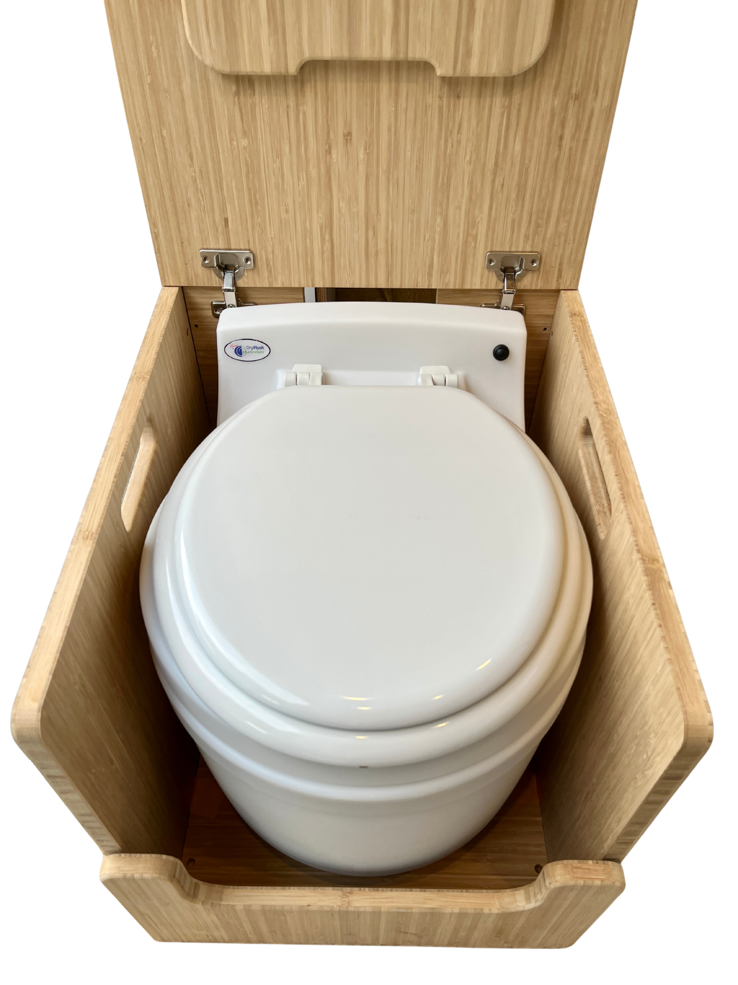 Laveo Dry Flush Portable Waterless Toilet Bamboo Lift top Cabinet Flat Pack Kit