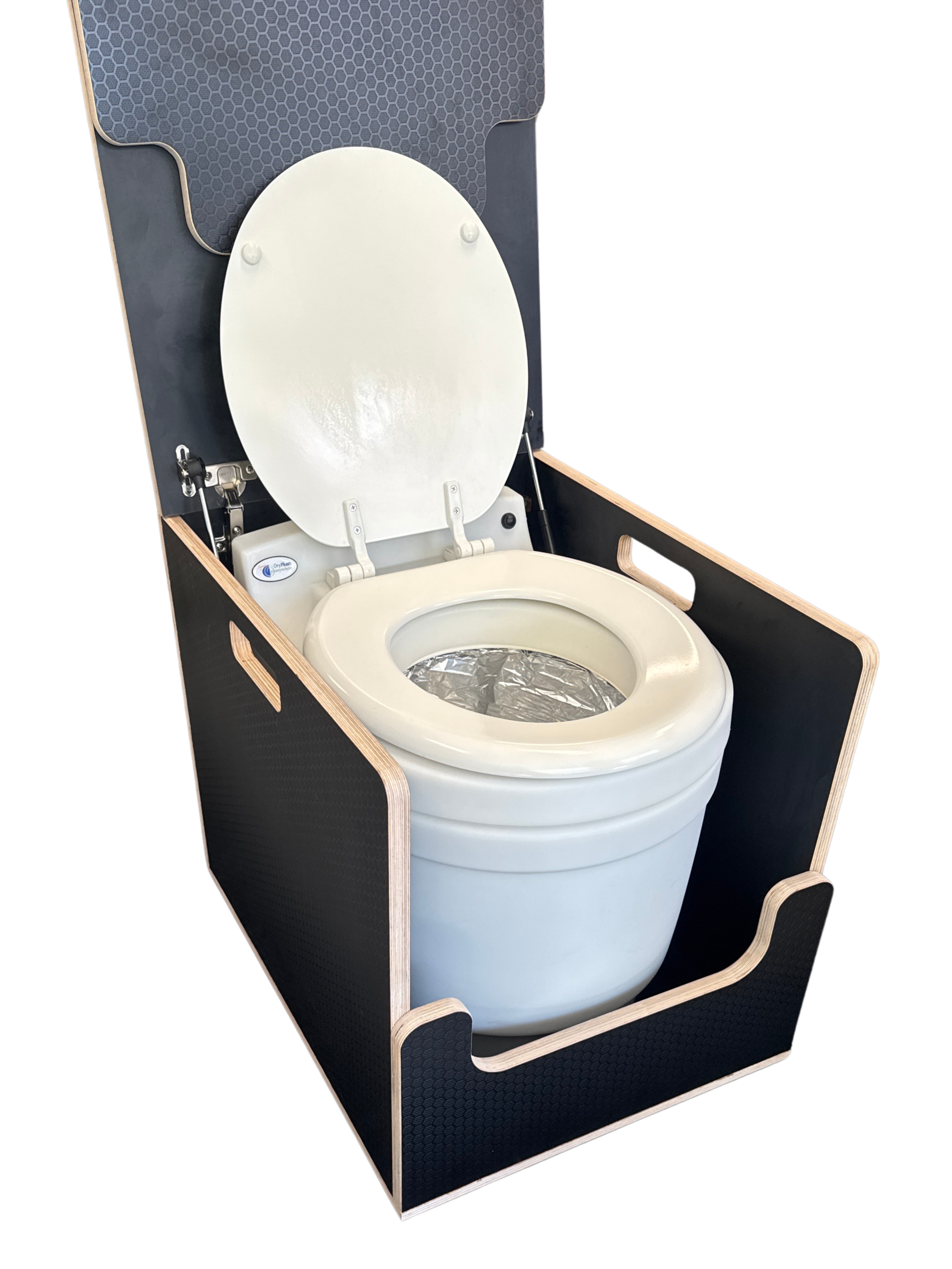 Laveo Dry Flush Portable Waterless Toilet Bamboo Lift top Cabinet Flat Pack Kit