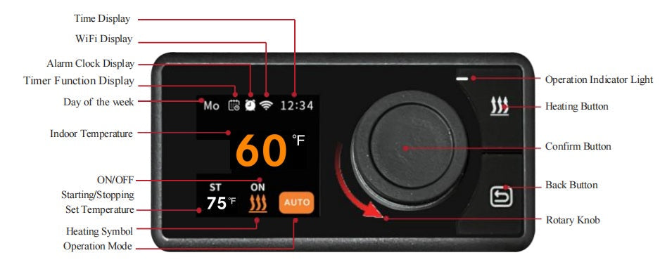 HLN Aerolyn 4000 PRO Fahrenheit WiFi Controller Air Diesel Heater 12v -40F, Vehicle Original Equipment; Installation Kits, Included