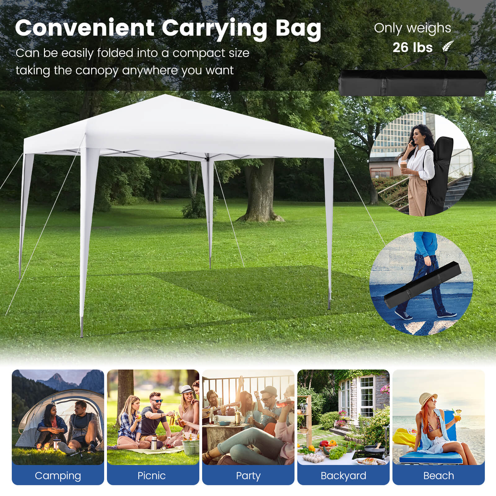 10 x 10 Feet Outdoor Pop-up Patio Canopy for Beach and Camp