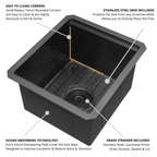 Zeek 15 x 17 Inch Gunmetal Undermount / Drop-In Workstation Sink for RV or Wet Bar 16G Stainless Steel ZW-B157