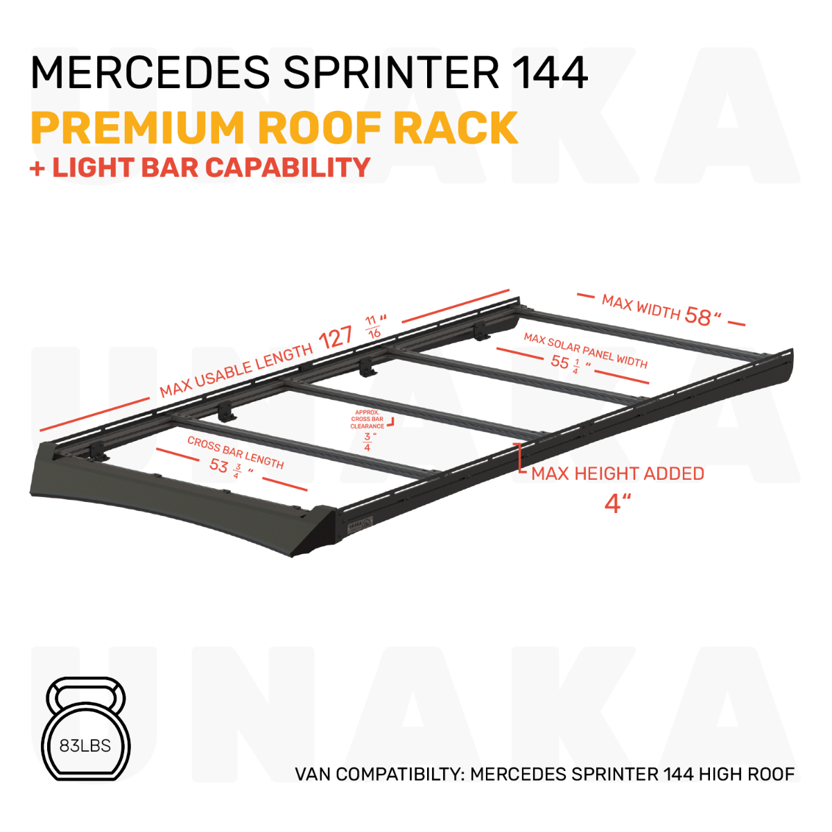 Mercedes Sprinter Roof Rack - Premium Light Bar - 144" High Roof