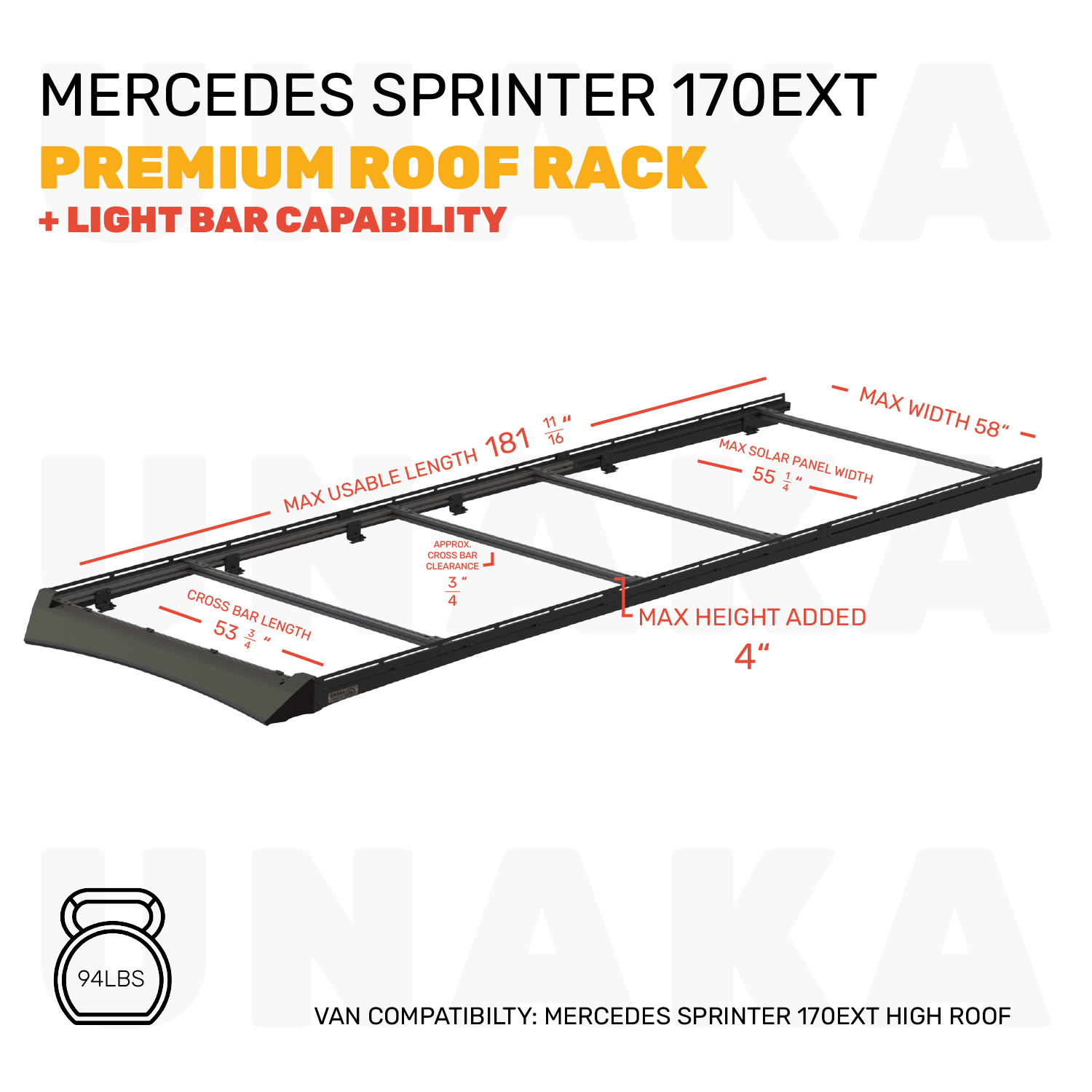 Mercedes Sprinter Roof Rack - Premium Light Bar - 170" EXT High Roof