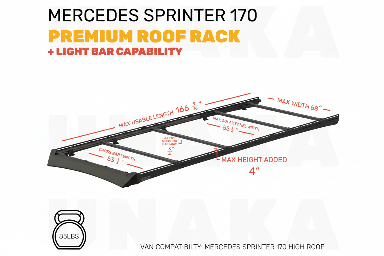 Mercedes Sprinter Roof Rack - Premium Light Bar - 170" High Roof