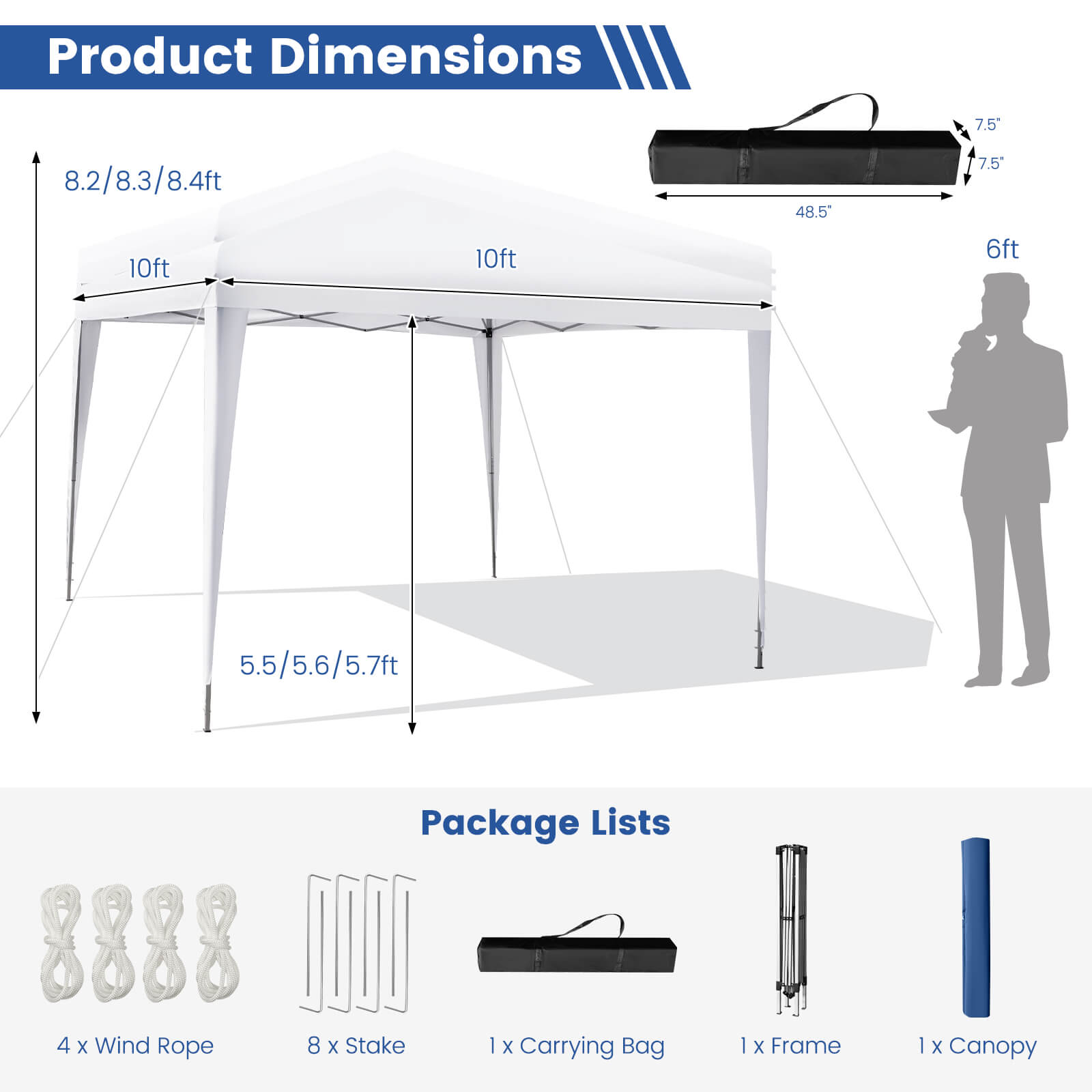 10 x 10 Feet Outdoor Pop-up Patio Canopy for Beach and Camp