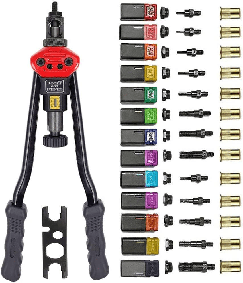 16" Rivet Nut Gun Kit Nut Sert Rivnut Tool With 15pcs Metric and UNC Mandrels