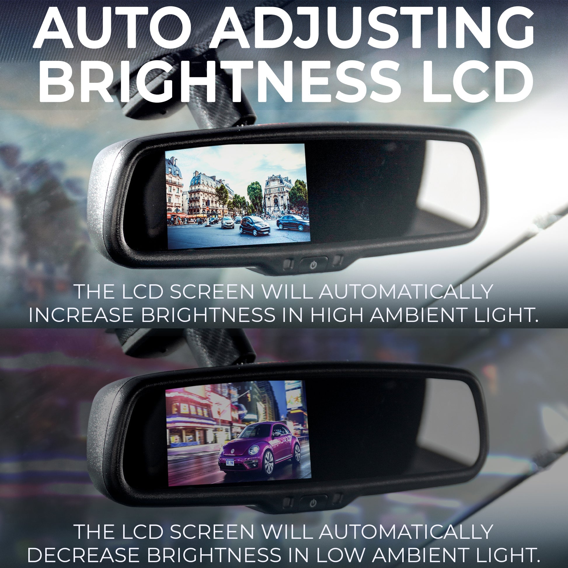 Master Tailgaters 10.5" Rear View Mirror with 4.3" LCD Screen + Dimming + Adjustable Guide Lines + Compass & Temperature