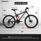 24" TrailX Adult Mountain Bike | 21-Speed Full Suspension (Black)