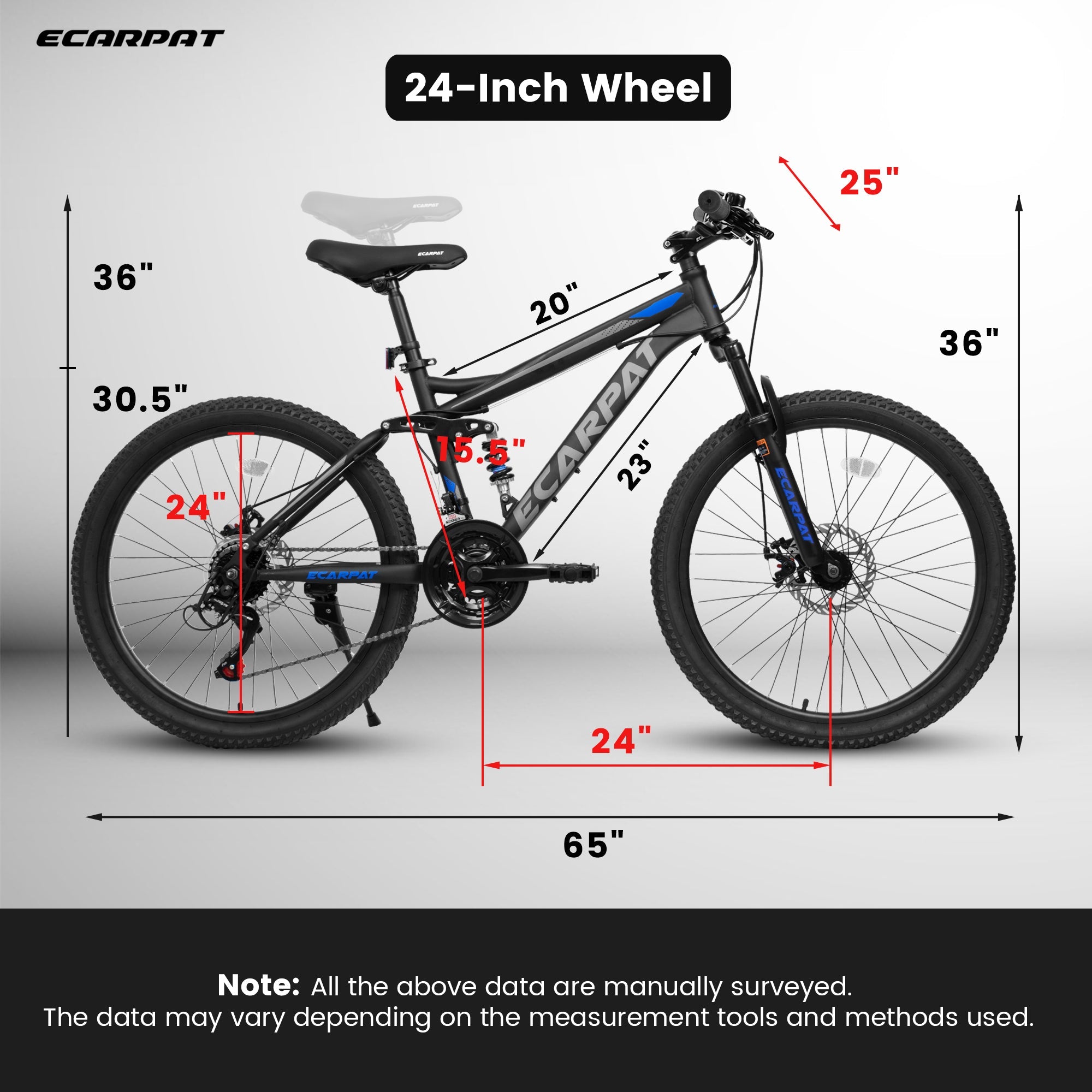 24" TrailX Adult Mountain Bike | 21-Speed Full Suspension (Black)