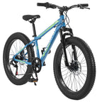 24" Elecony Youth Fat Tire Mountain Bike - Shimano 7-Speed, Dual Disc Brakes & Front Suspension