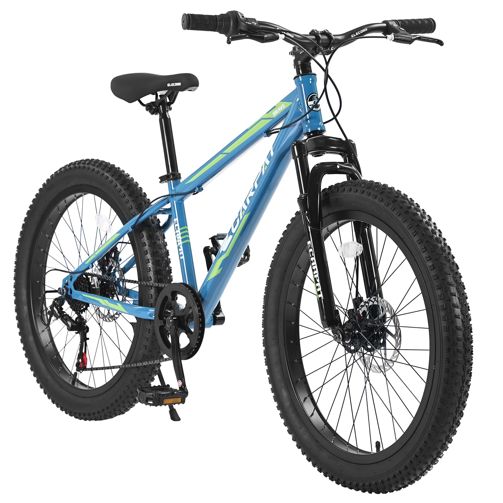 24" Elecony Youth Fat Tire Mountain Bike - Shimano 7-Speed, Dual Disc Brakes & Front Suspension
