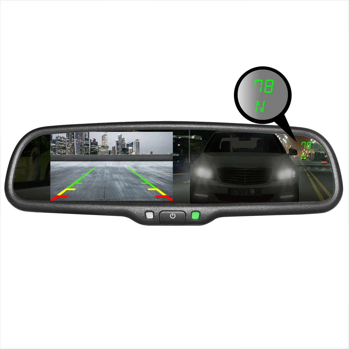 Master Tailgaters 10.5" Rear View Mirror with 4.3" LCD Screen + Dimming + Adjustable Guide Lines + Compass & Temperature