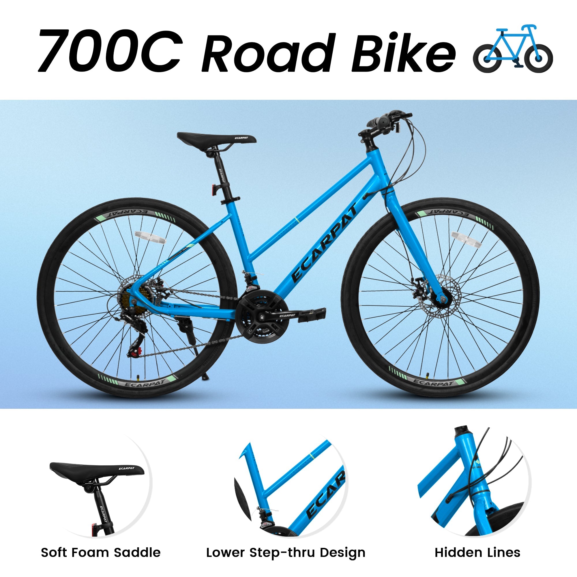 700C Road Bike – UrbanRide | 21-Speed | Disc Brakes | Black Blue