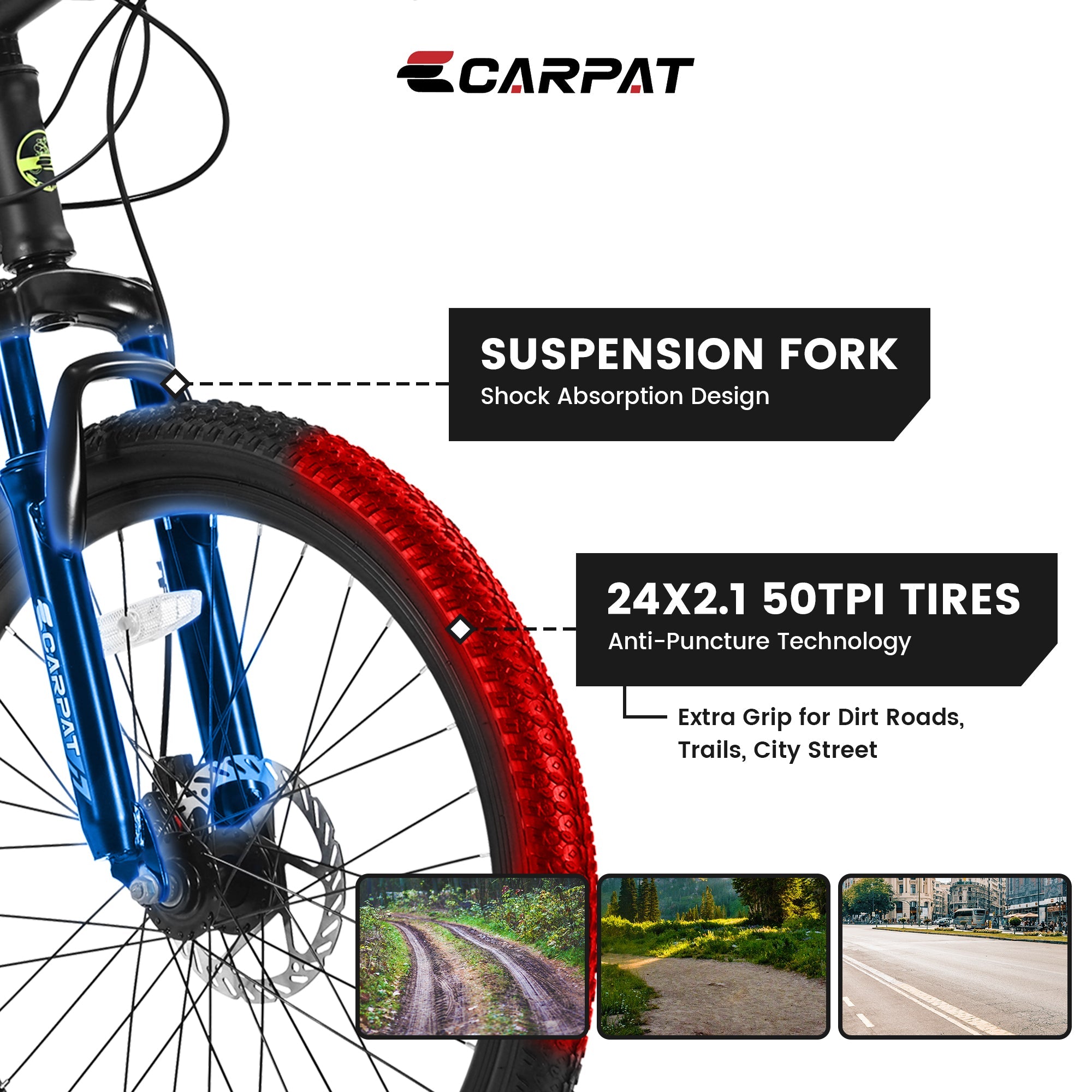 24" Kids & Youth Mountain Bike - Shimano 21-Speed, Dual Disc Brakes & Front Suspension