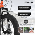 26" Elecony Fat Tire Mountain Bike (Orange) - Shimano 21-Speed, Dual Disc Brakes & Front Suspension